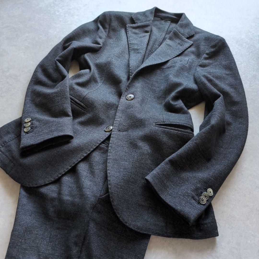 ルビアム コットンウール チェックシングルスーツ グレー 46サイズ