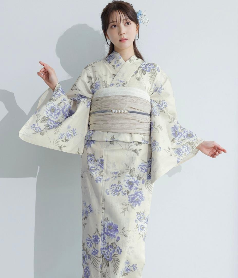 ［新品未使用］浴衣5点セット （ゆかた・しわへこ帯・下駄・着付け本・腰ひも）