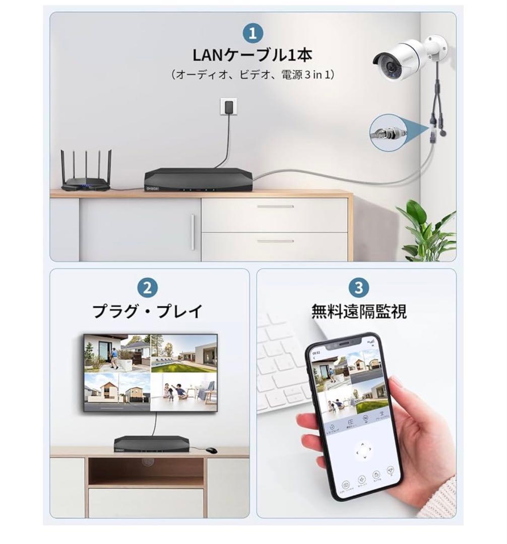 665 未開封　【30メートル超強暗視】OHWOAI POE防犯カメラセット