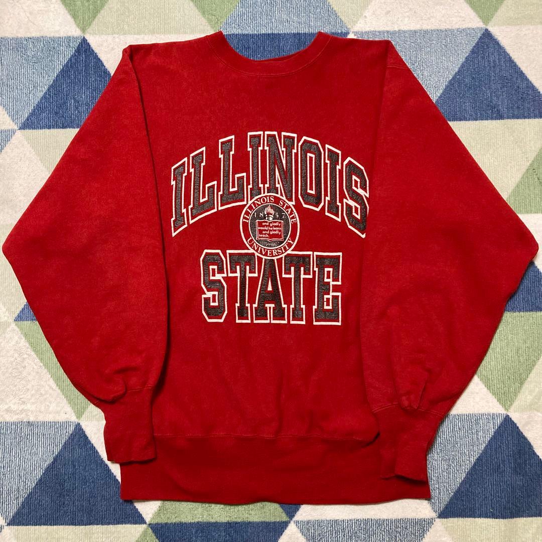 90s Championレッド三段 リバースウィーブ刺繍タグLサイズUSA製美品