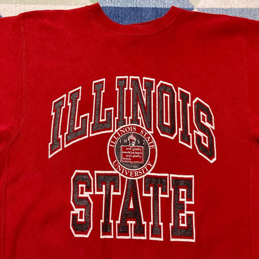 90s Championレッド三段 リバースウィーブ刺繍タグLサイズUSA製美品