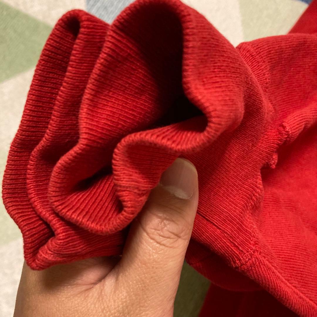 90s Championレッド三段 リバースウィーブ刺繍タグLサイズUSA製美品