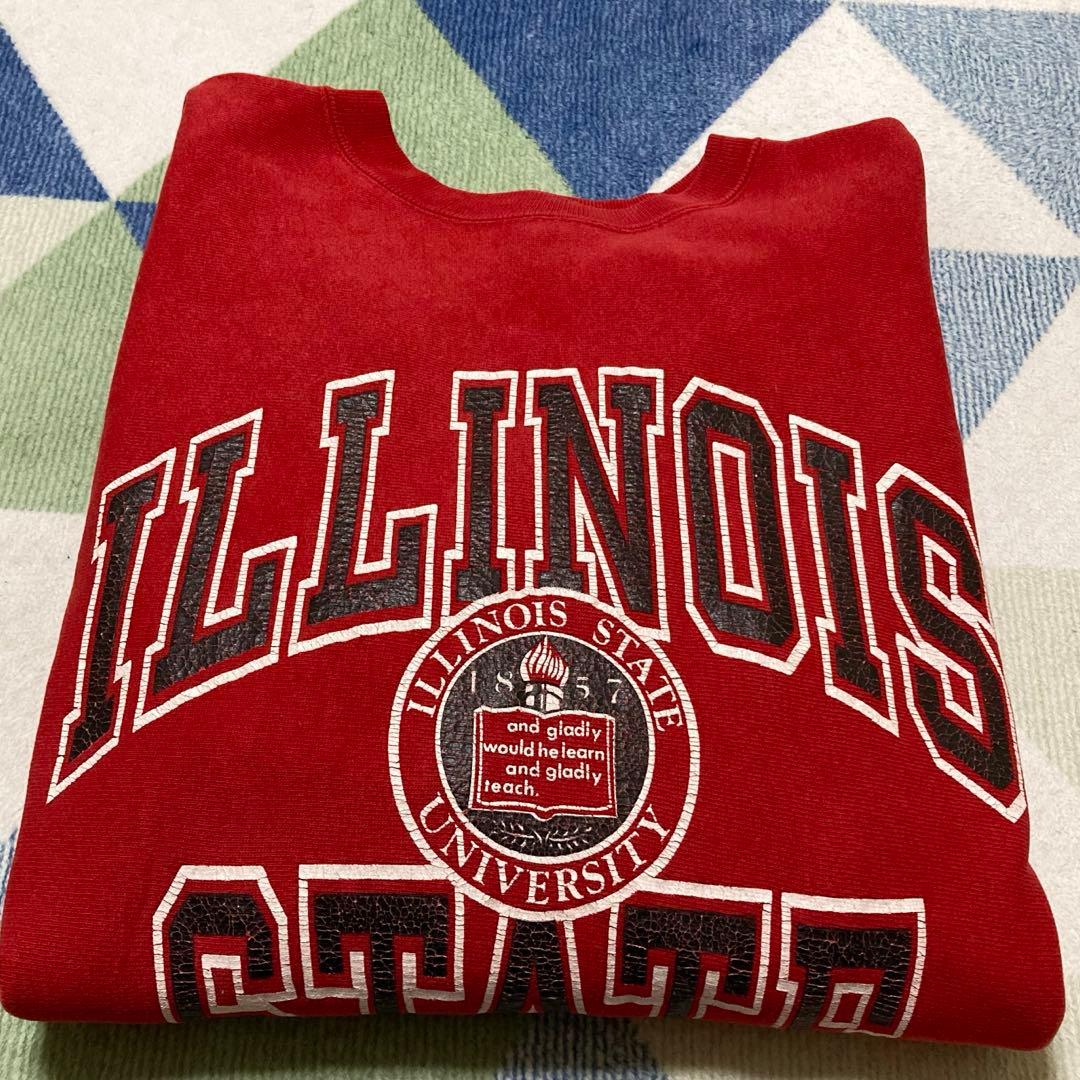 90s Championレッド三段 リバースウィーブ刺繍タグLサイズUSA製美品