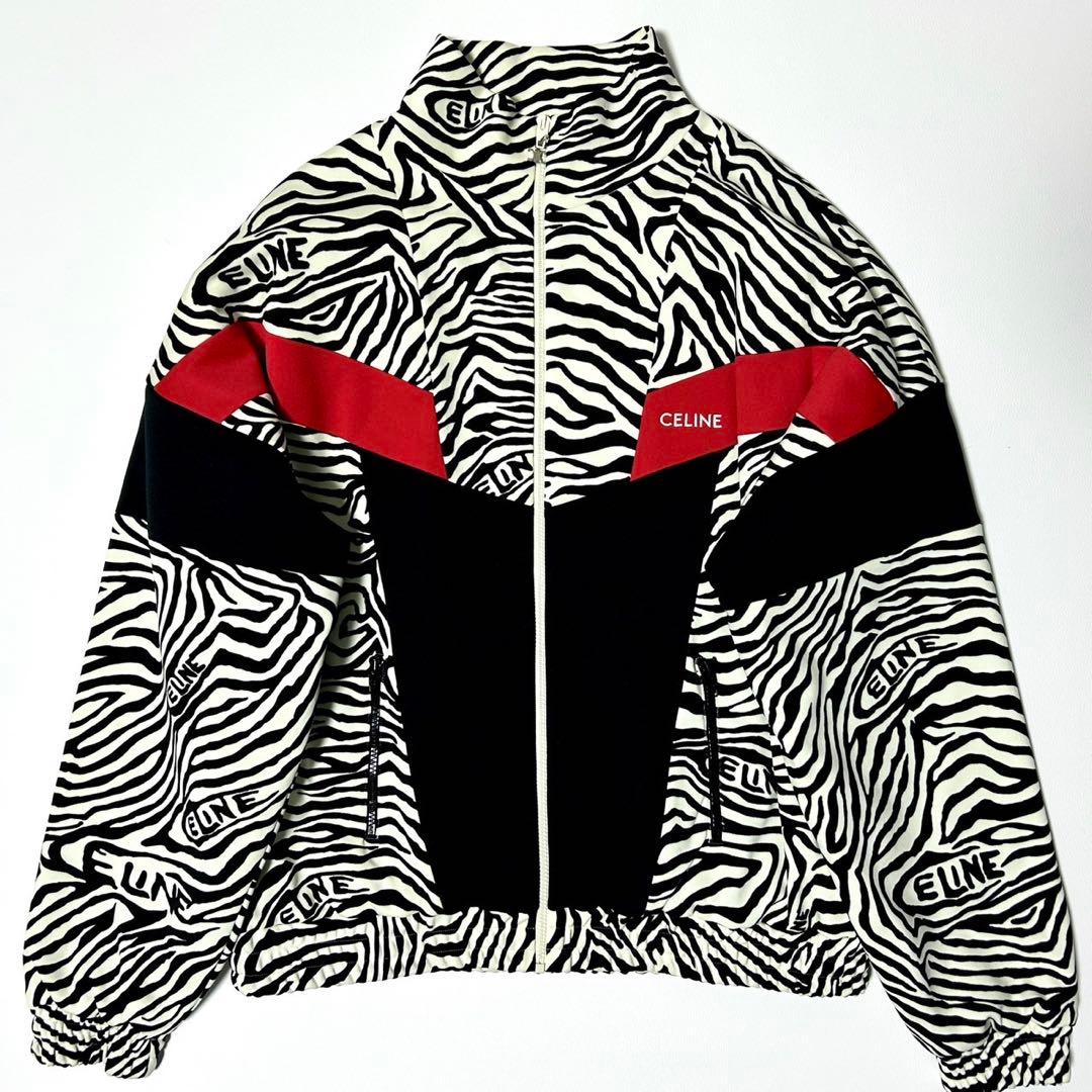 希少 CELINE セリーヌ トラックジャケット L ゼブラ柄 白×黒×赤 総柄