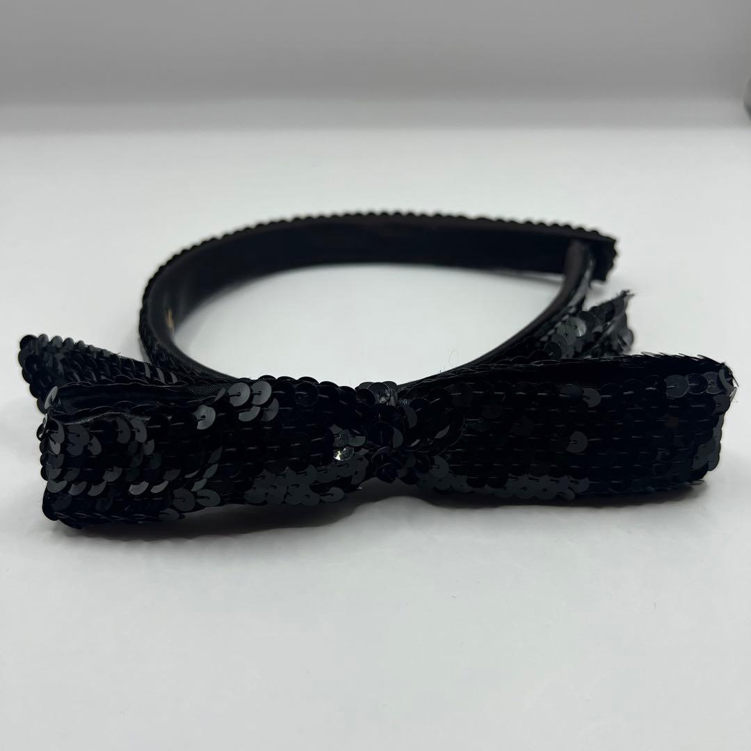 【極美品】シャネル カチューシャ リボン スパンコール ブラック レア