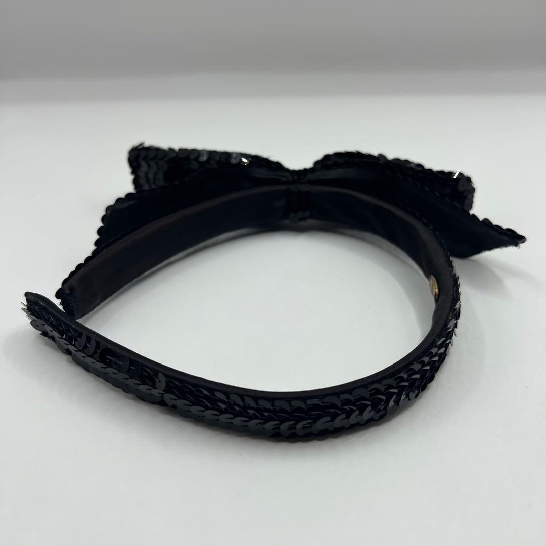 【極美品】シャネル カチューシャ リボン スパンコール ブラック レア