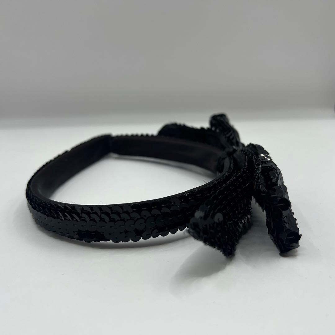【極美品】シャネル カチューシャ リボン スパンコール ブラック レア