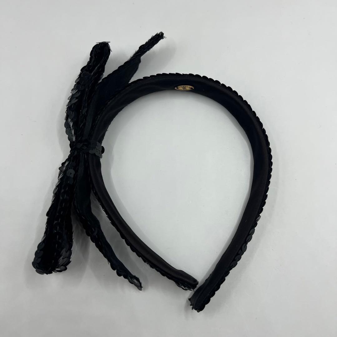 【極美品】シャネル カチューシャ リボン スパンコール ブラック レア