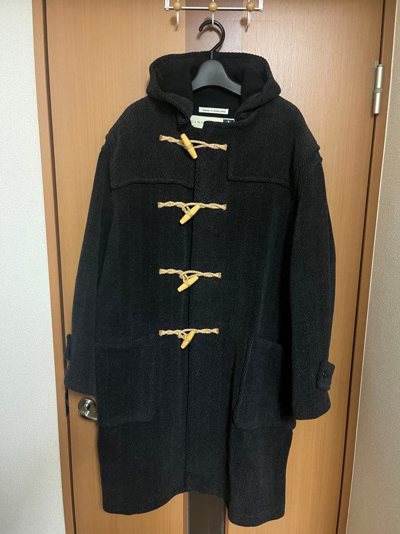 美品◎グローバーオール ダッフルコート ヘリンボーン 英国製 L-XL 灰