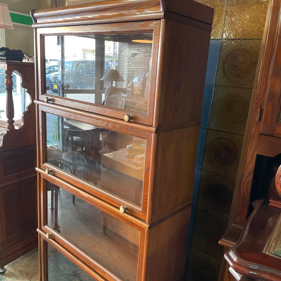 アメリカン・ヴィンテージガラスの跳ね上げ式スタッキングブックケース、・4段タイプ