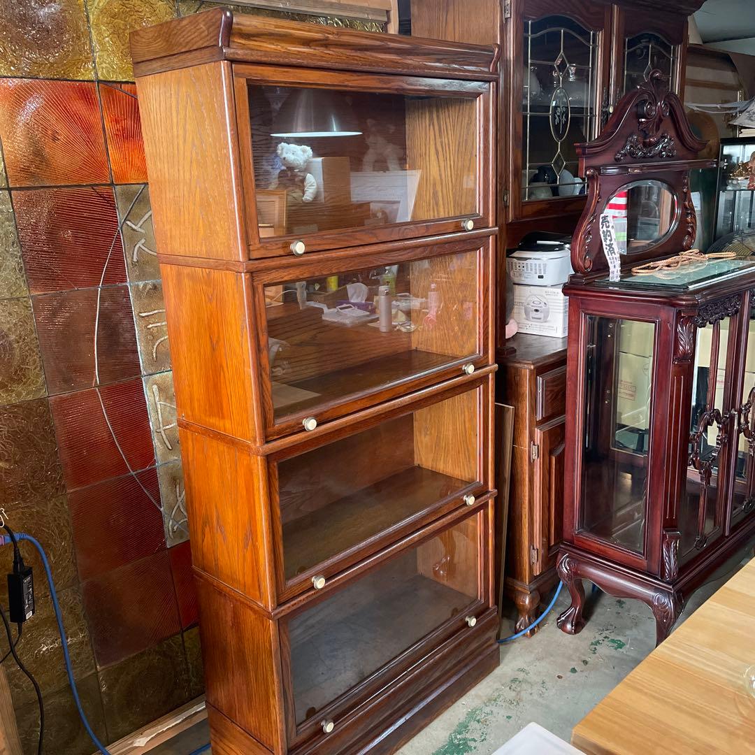 アメリカン・ヴィンテージガラスの跳ね上げ式スタッキングブックケース、・4段タイプ