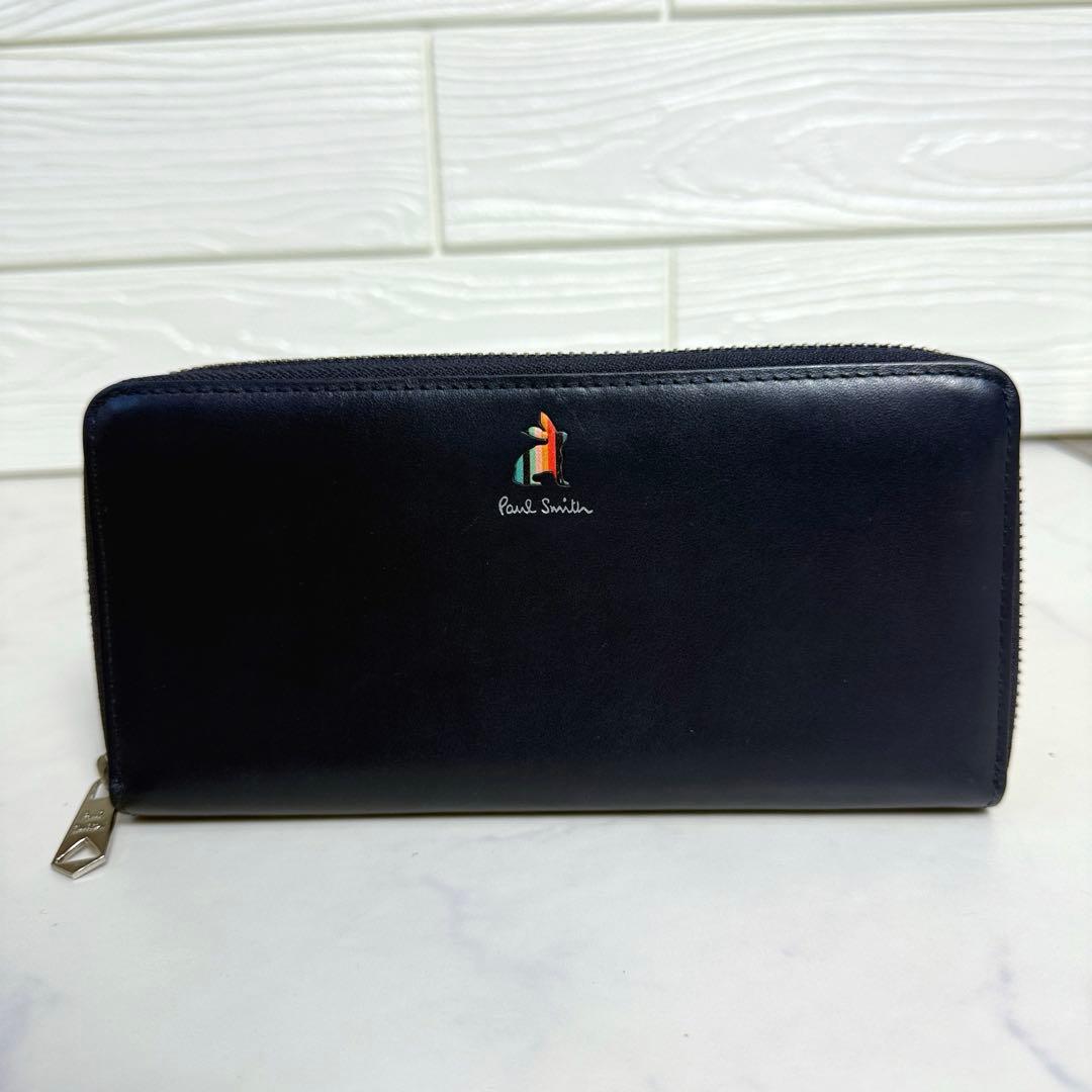 極美品 Paul Smith ポールスミス ラビット ラウンドジップ ネイビー