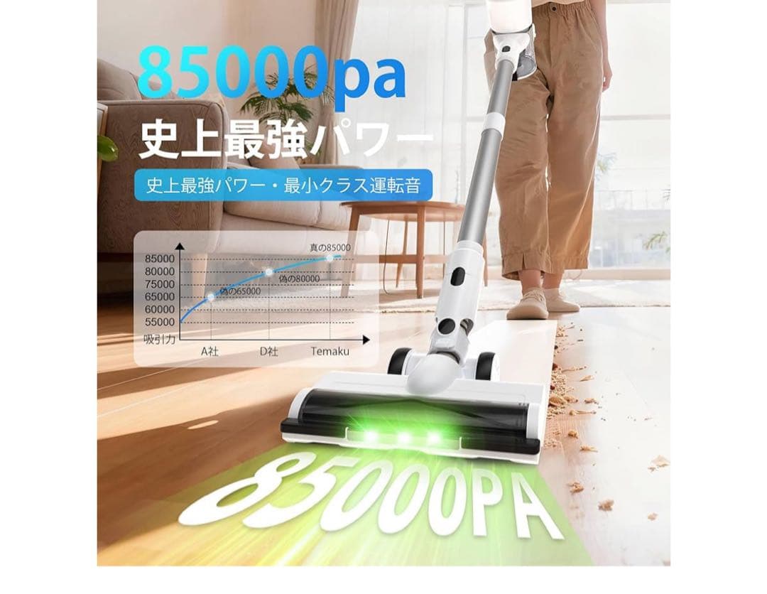 掃除機 コードレス【2026年先行発売！業界初除菌機能搭載85Kpa真超強力吸引