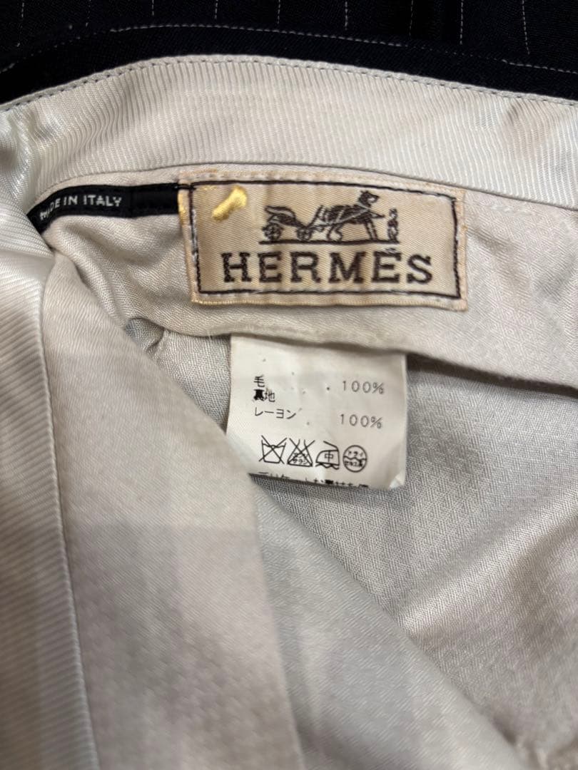 HERMES ネイビー ストライプ スラックス