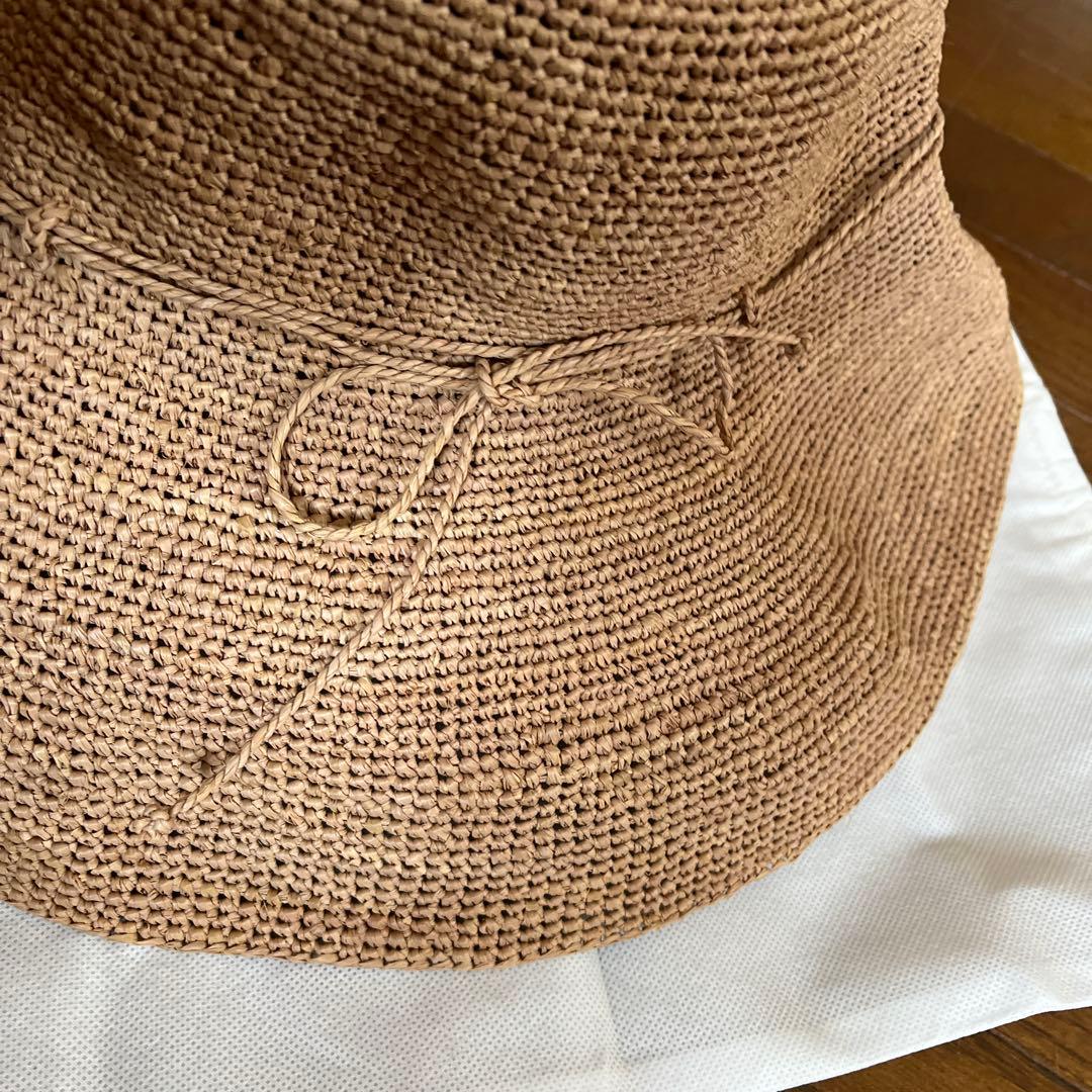 ヘレンカミンスキー ベージュ ストローハット リボン付き