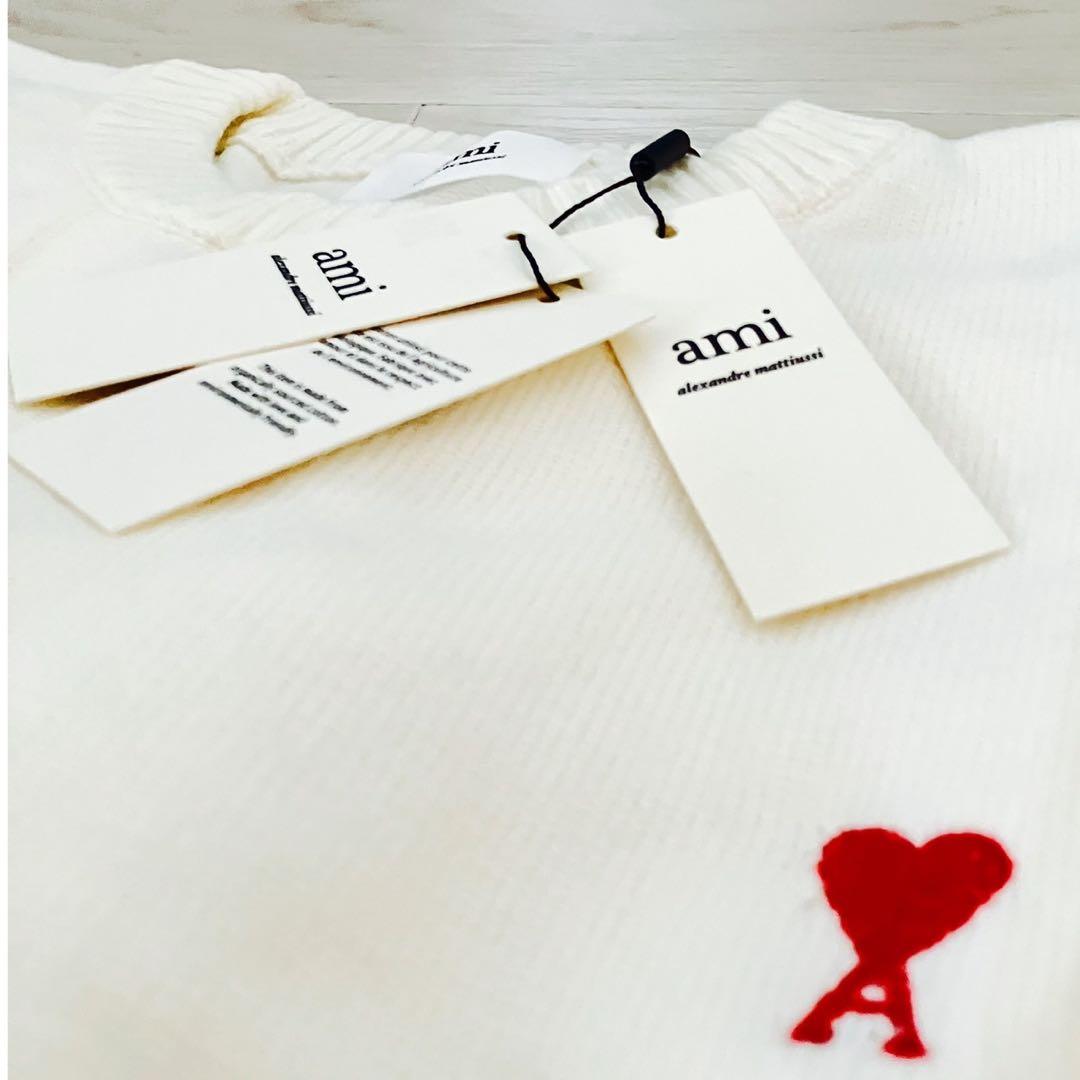 【AmiParis　クルーネックセーター 白 XL】