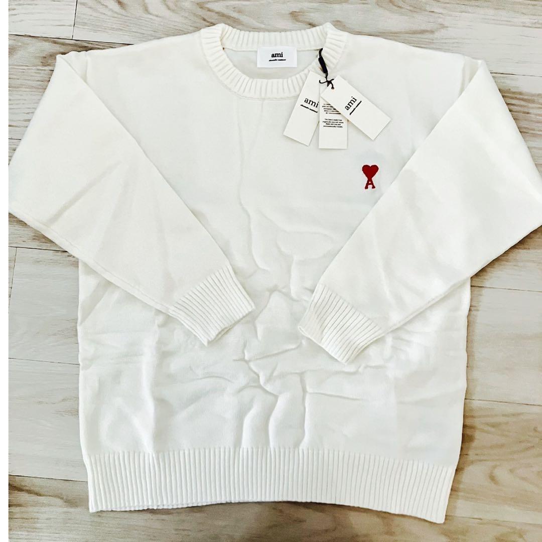 【AmiParis　クルーネックセーター 白 XL】