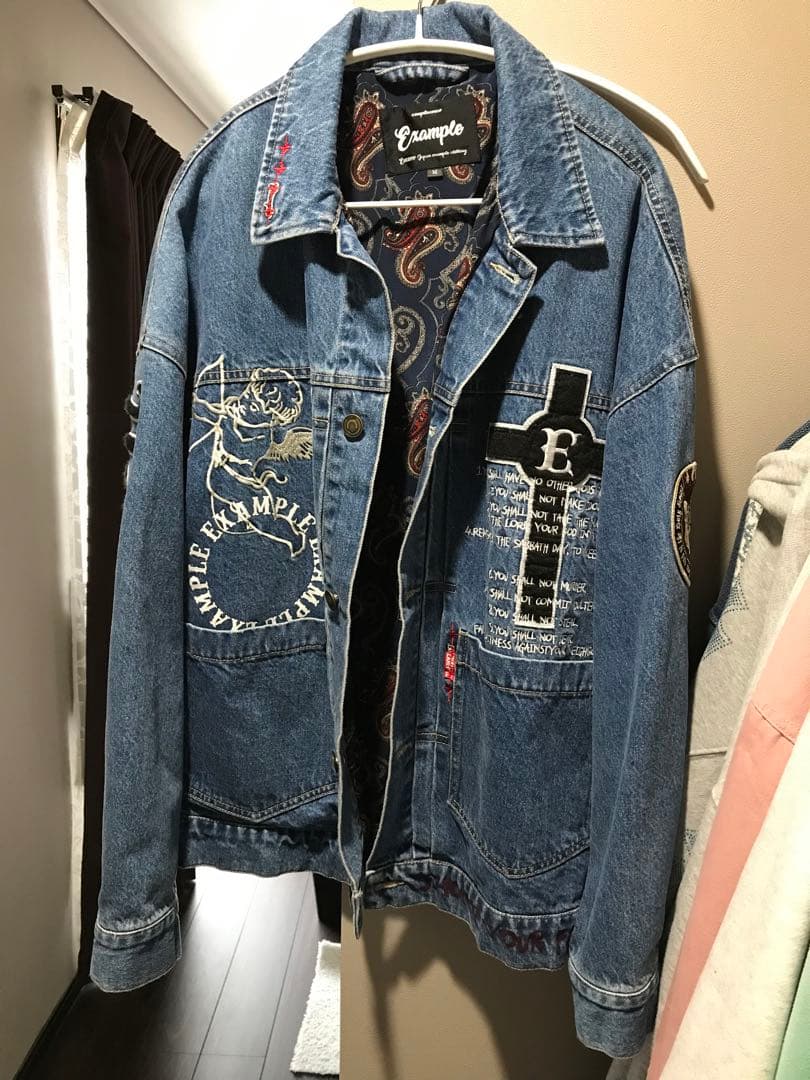 EXAMPLE 刺繍 デニムジャケット ペイズリー総柄 Mサイズ