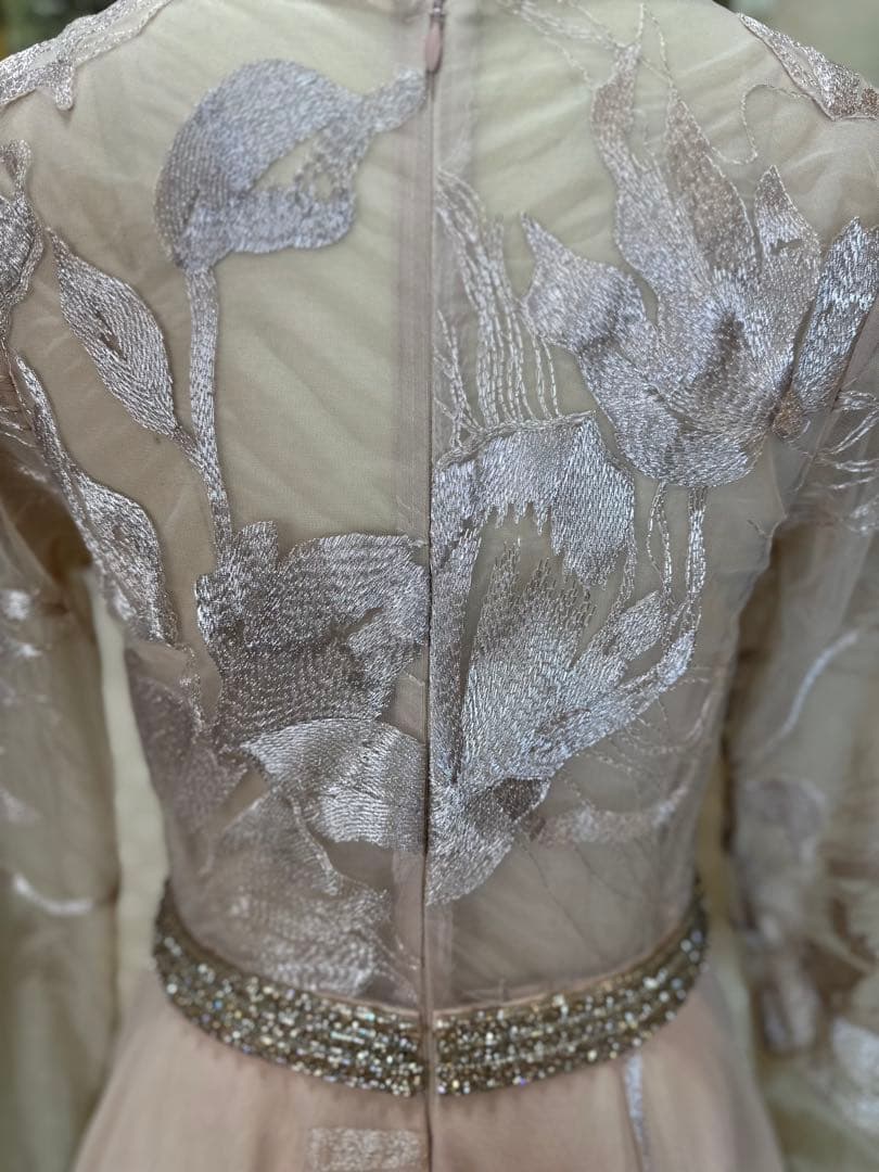 JOVANI☆ベージュピンクVネック 長袖 パーティードレス