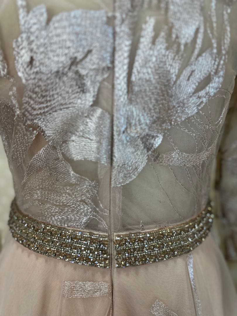 JOVANI☆ベージュピンクVネック 長袖 パーティードレス