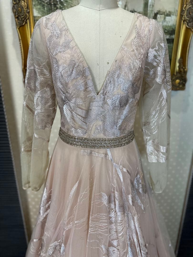 JOVANI☆ベージュピンクVネック 長袖 パーティードレス