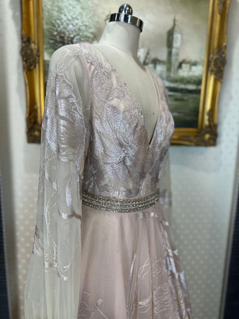 JOVANI☆ベージュピンクVネック 長袖 パーティードレス