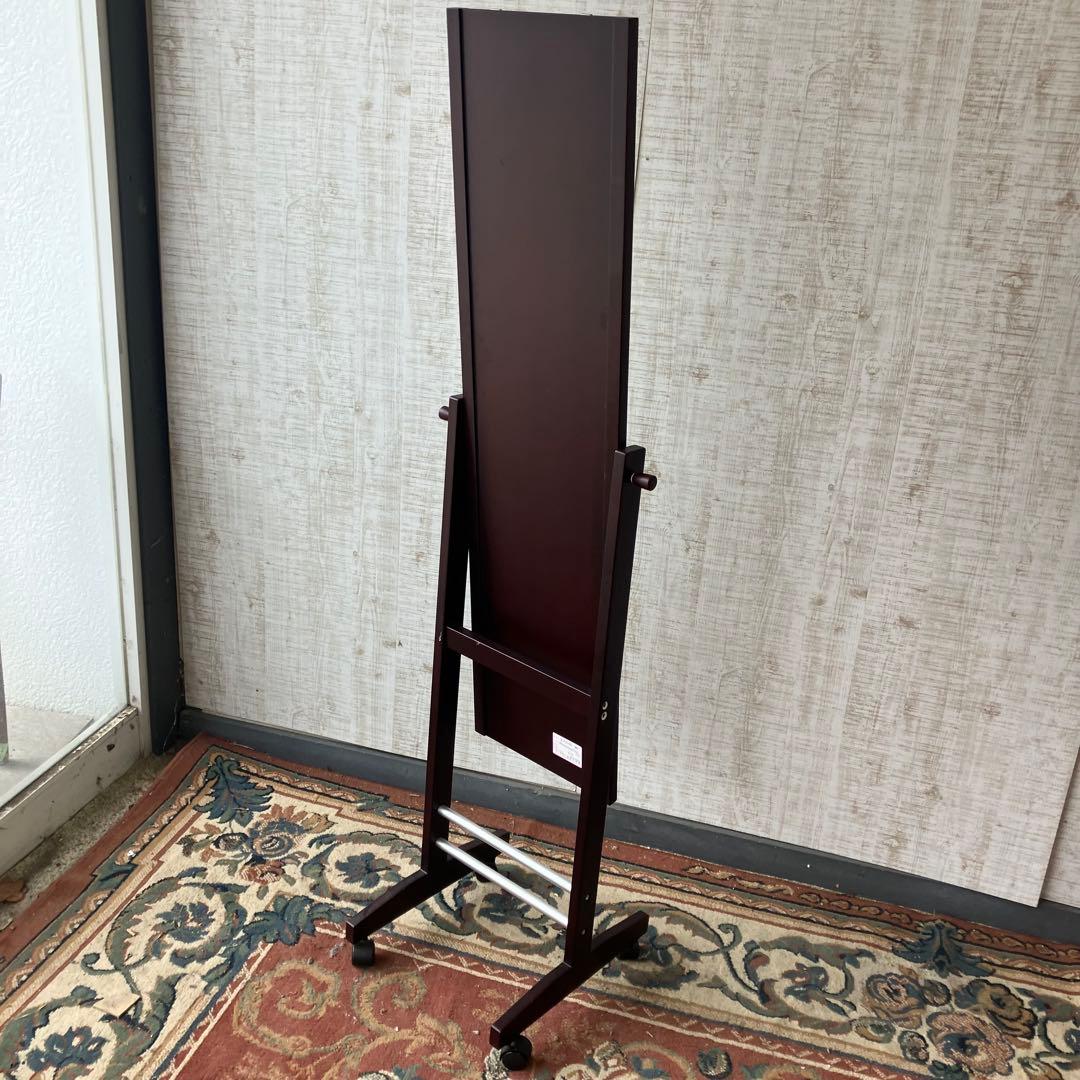 北欧レトロ 塩川光明堂 木製 キャスター付き スタンドミラー 姿見 全身鏡