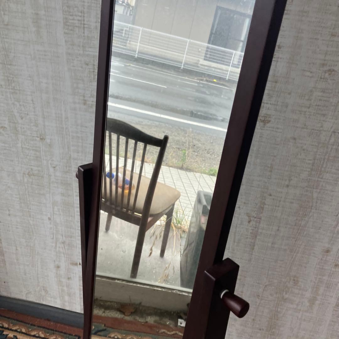 北欧レトロ 塩川光明堂 木製 キャスター付き スタンドミラー 姿見 全身鏡