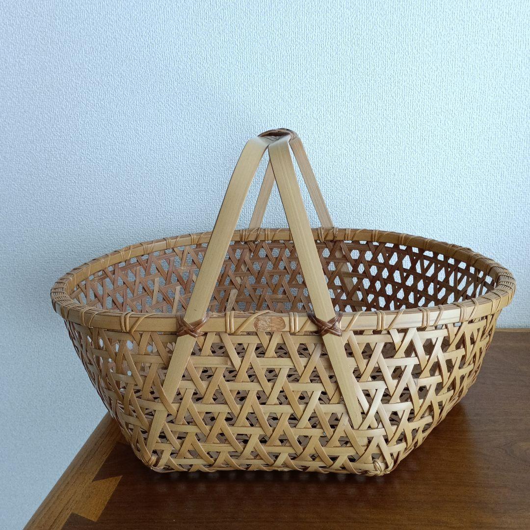 竹製籠　宮崎　作家物　竹細工　バスケット　大きめかご　天然素材　亀甲　クラフト