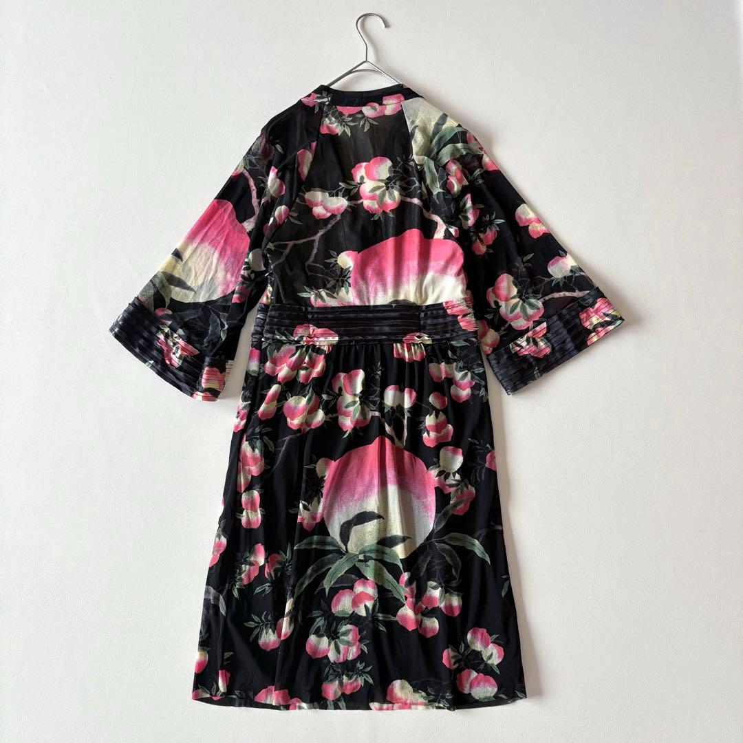 ■美品ヴィヴィアンタムパワーネットＶネック花柄ワンピース着物風ワイドスリーブ