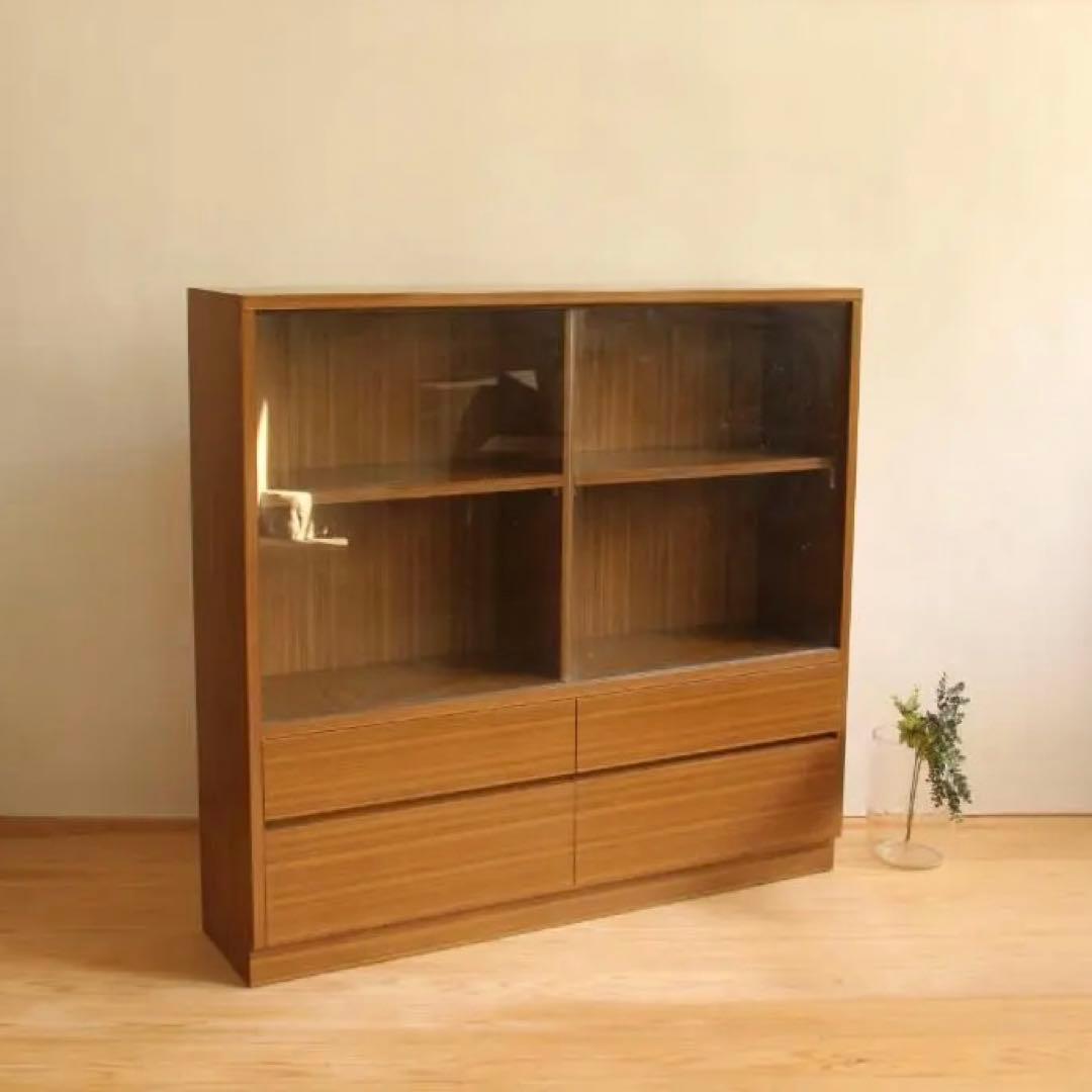 ガラス棚　収納棚　本棚　食器棚　木製　古道具　古道具　ビンテージ　レトロ