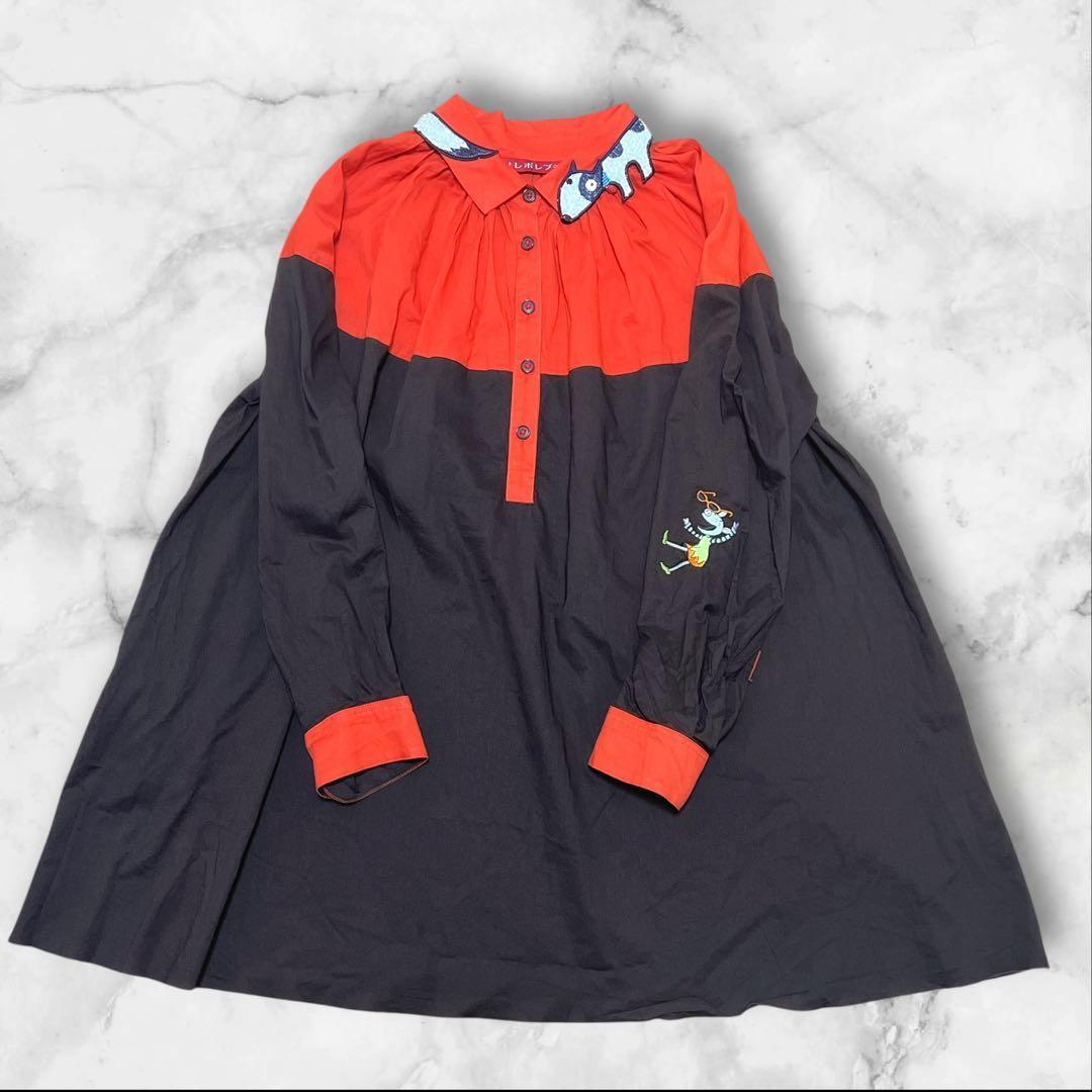 アルベロベロ　犬刺繍　豚さん刺繍　ビーズ装飾 チュニック　シャツ　ブラウス