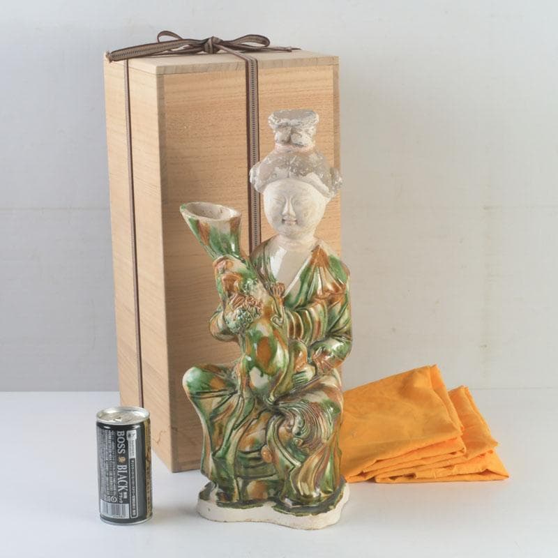 SSSS中国　唐三彩　女人坐俑　人物俑　置物　時代箱　C　9326A