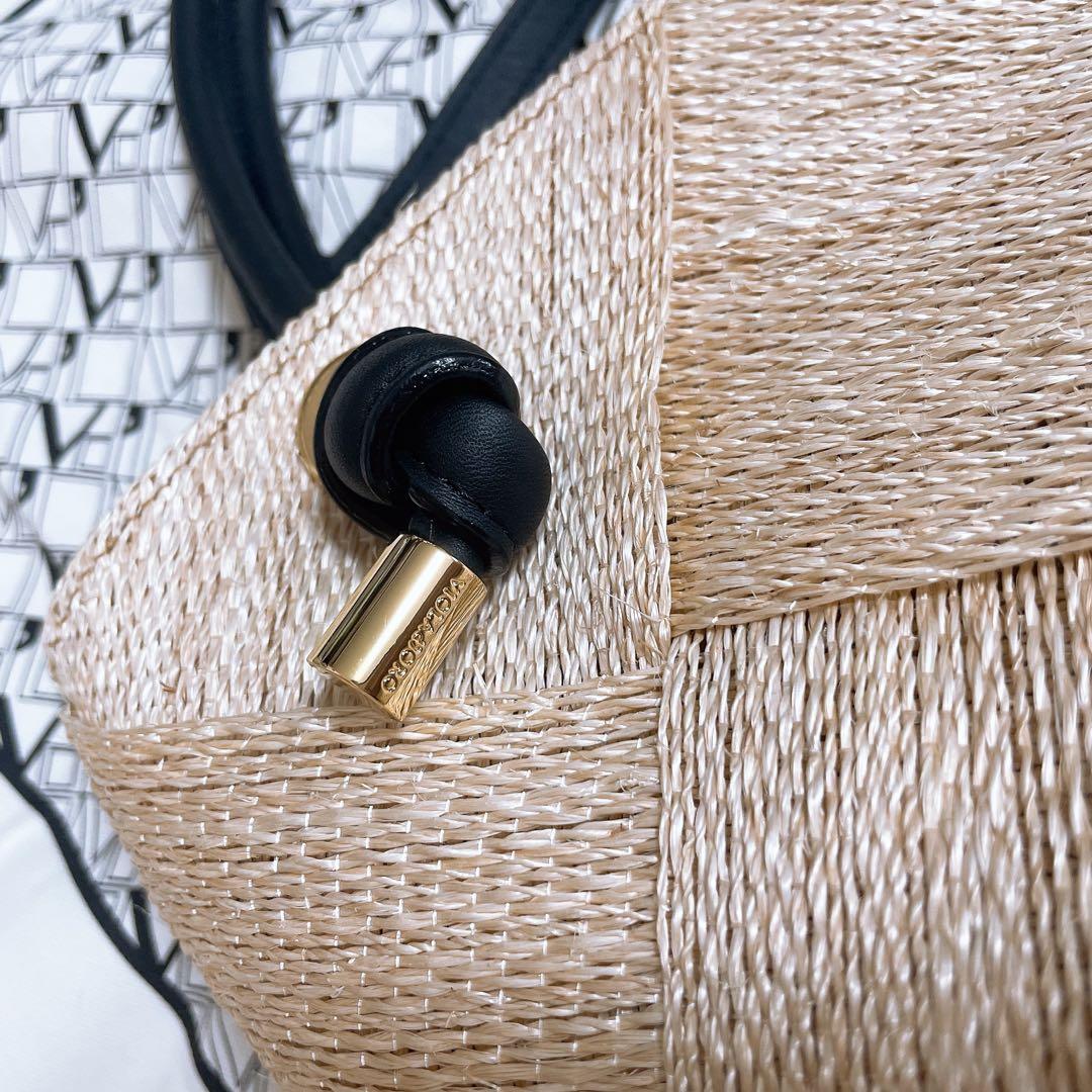 美品✨️VIOLAd'ORO かごバッグ ショルダーバッグ 天然素材 アバカ 本革