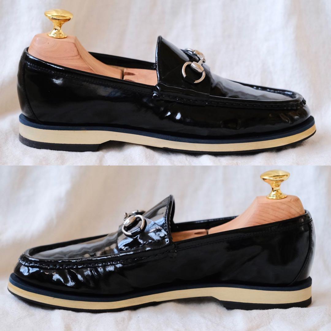 GUCCI グッチ ブラックパテントホースビットローファー35C