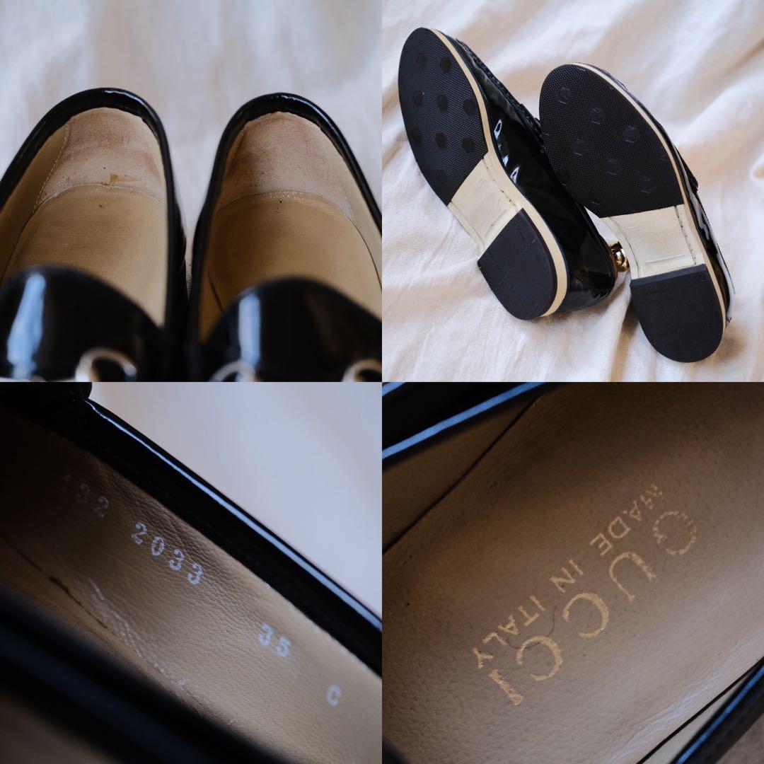 GUCCI グッチ ブラックパテントホースビットローファー35C