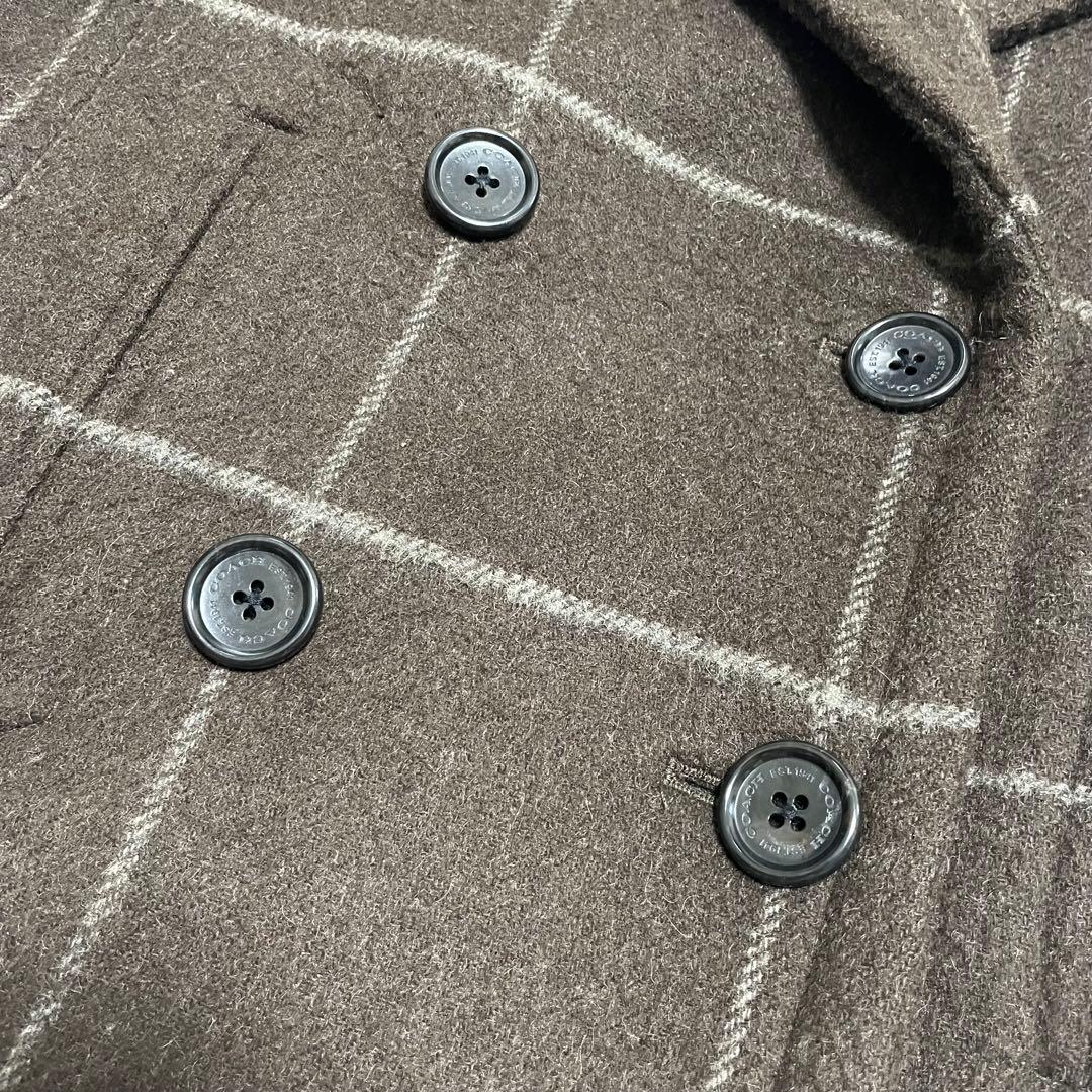 COACH コーチ ウール メルトン Pコート ダブル ウインドウペン　XS