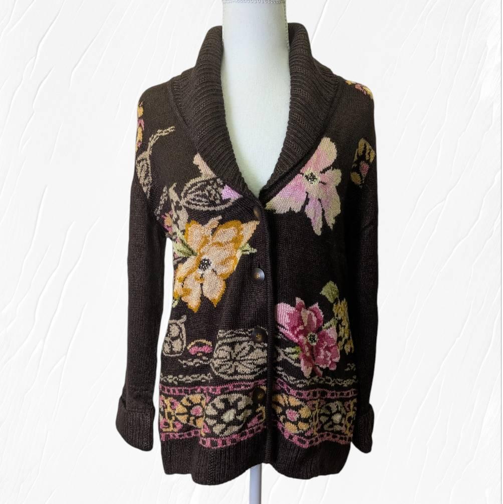 【美品】LEONARD レオナール カーディガン ブラウン 花柄 ＬＬ