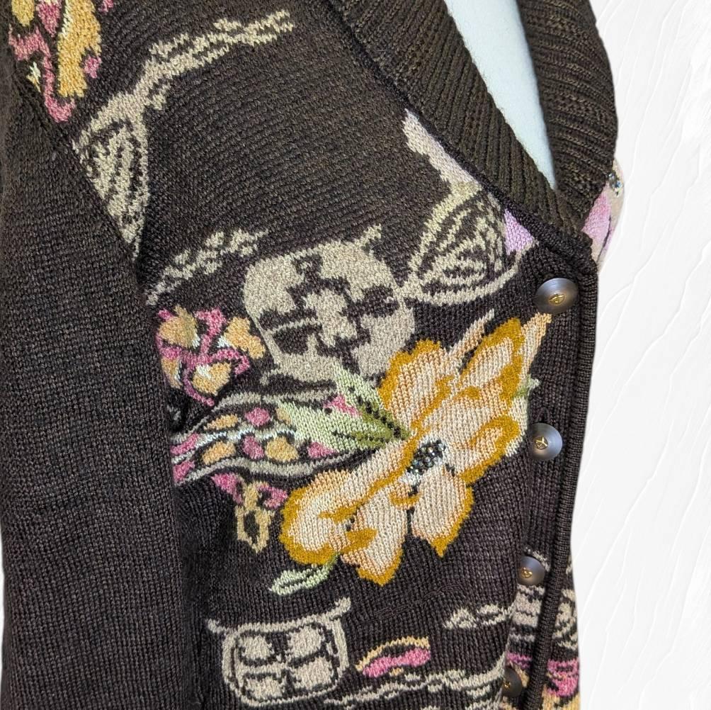 【美品】LEONARD レオナール カーディガン ブラウン 花柄 ＬＬ