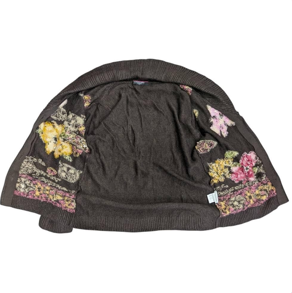 【美品】LEONARD レオナール カーディガン ブラウン 花柄 ＬＬ