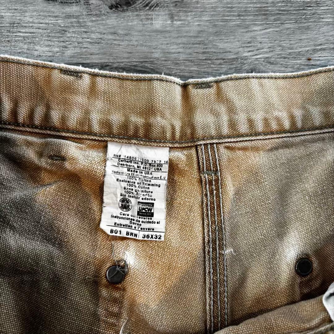 【USA製カーハートダブルニーペインターパンツ B01 W36フェード茶#620