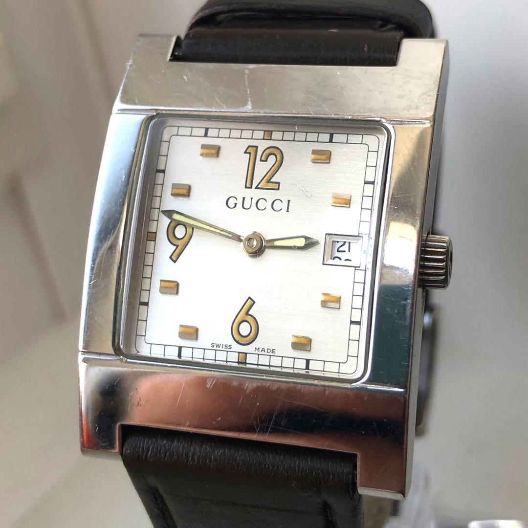 GUCCI 7700M 電池新品　アナログ時計 レザーベルト