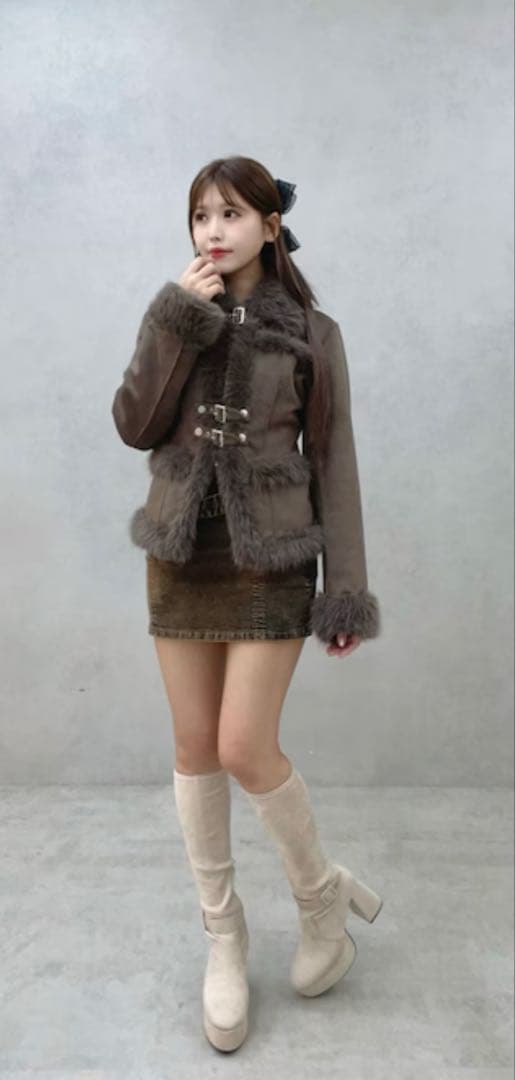 EATME フェイクファーカラーベルトジャケット