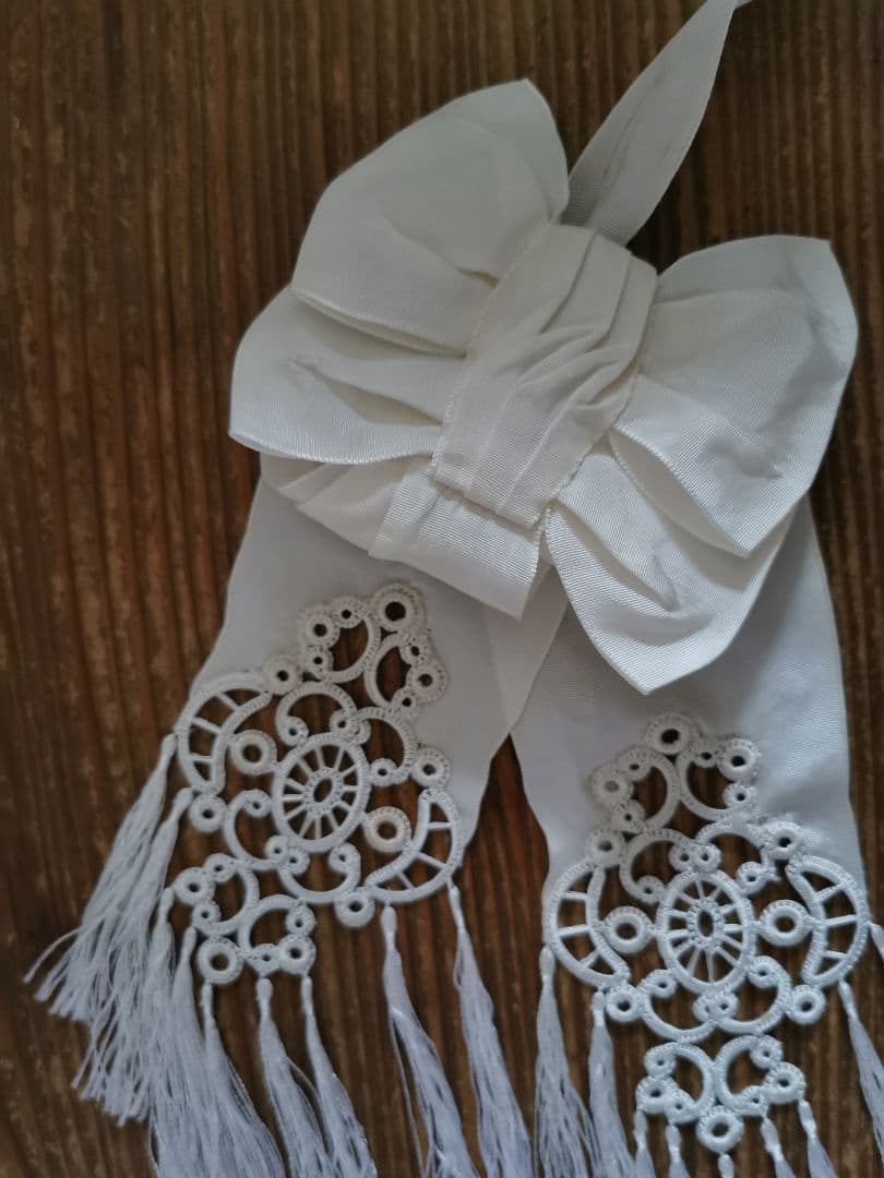 アンティーク 初聖体式 ダブルボウ腕章 透し幾何学紋 フリンジ装飾 オモニエール