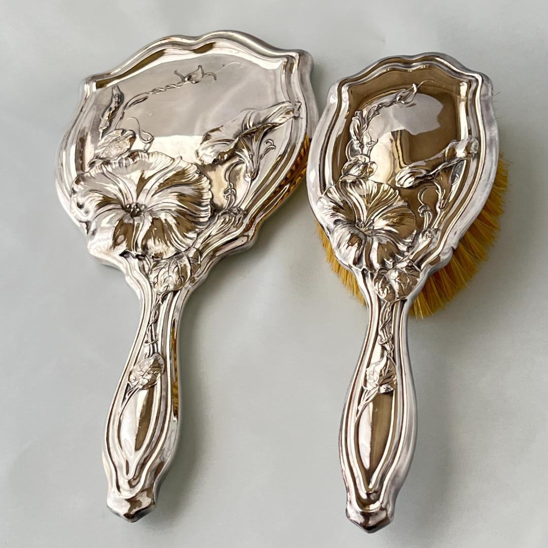 【Wallace】アール・ヌーボーのミラー/ ブラシ【シルバープレート】