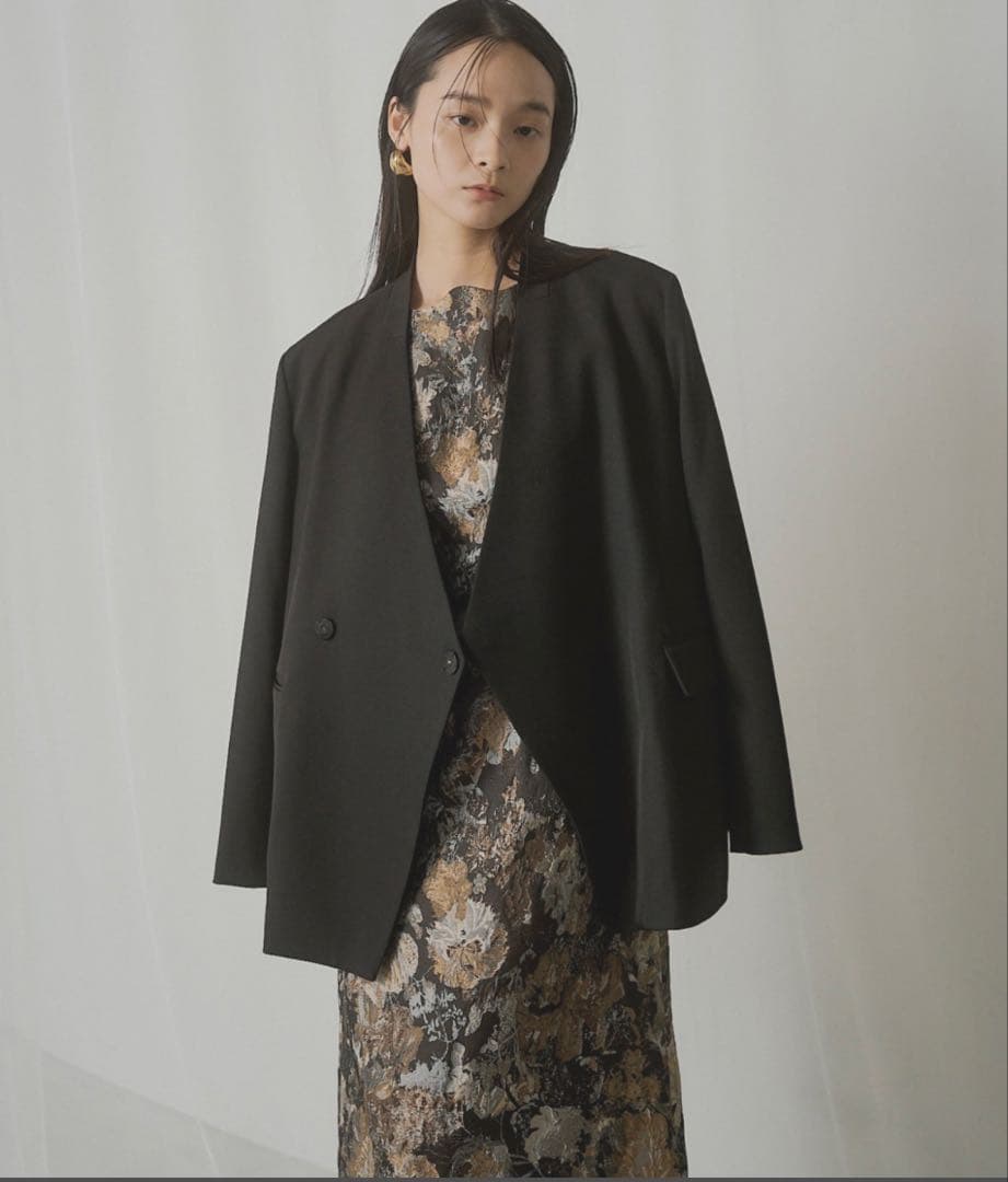 【美品】LE'RURE_ジャガードドレス/ブラウン×ゴールド／値札つき