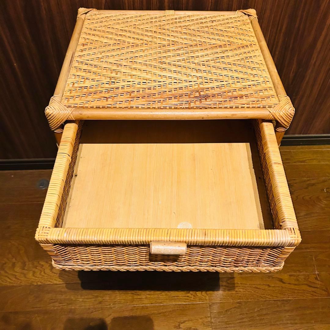 【良品】ラタン ドレッサー スツールセット 鏡台 昭和レトロ