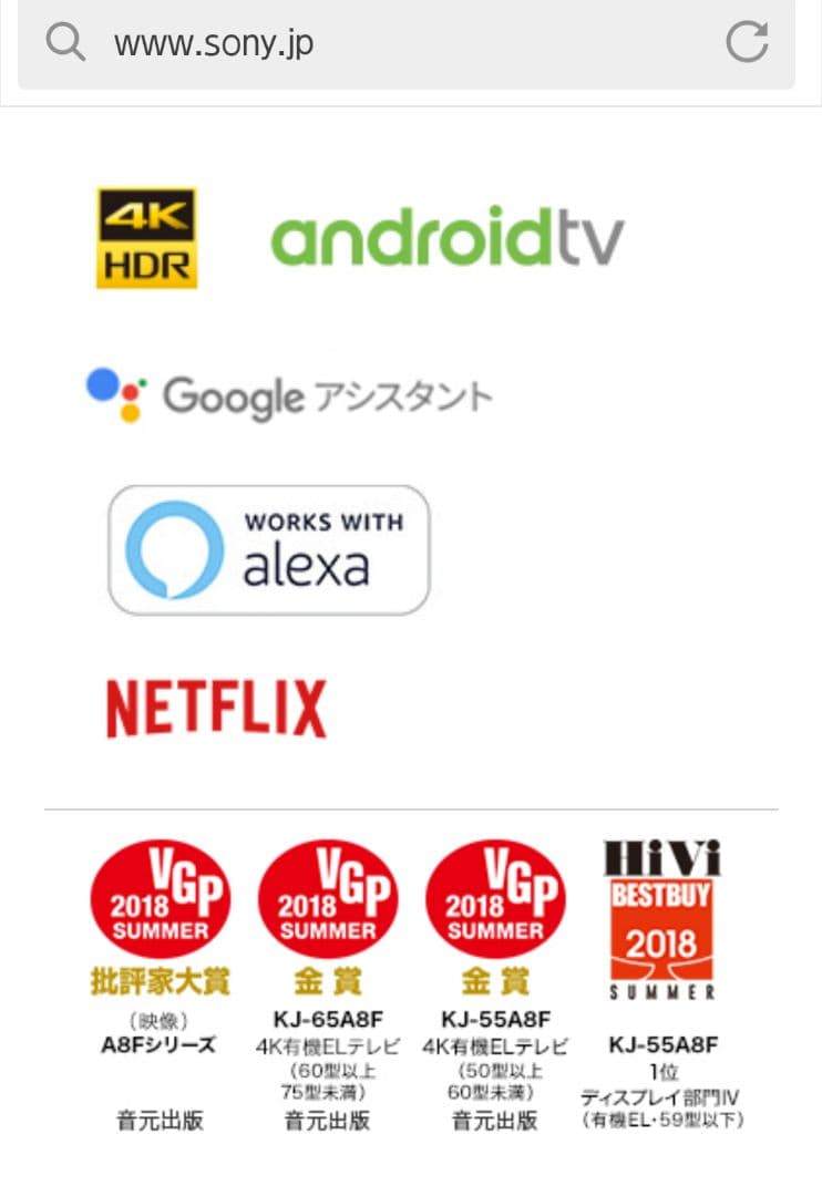 SONY ソニー 4K有機ELテレビ 65インチ KJ-65A8F ブラビア