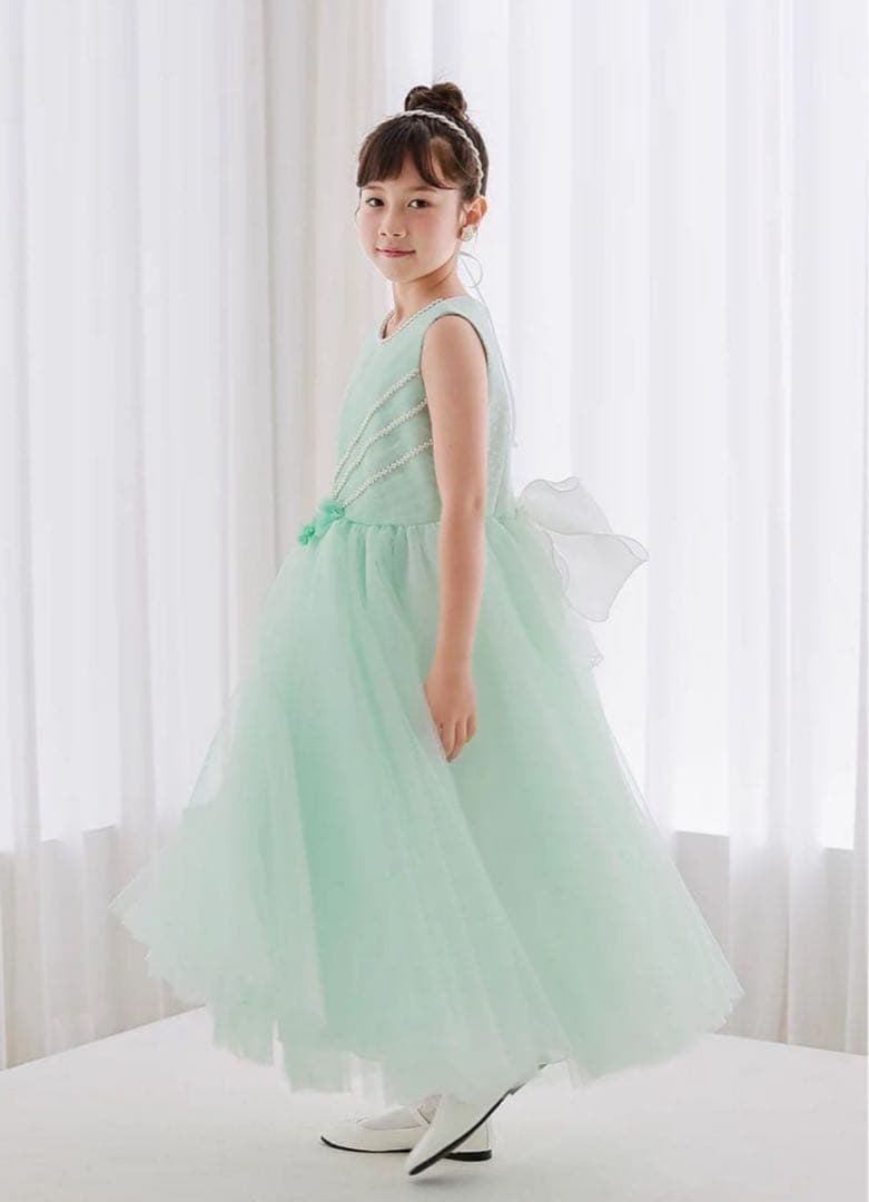 【最終お値下げ】DRESCCOミントブルージュエリーロングドレス130サイズ7号