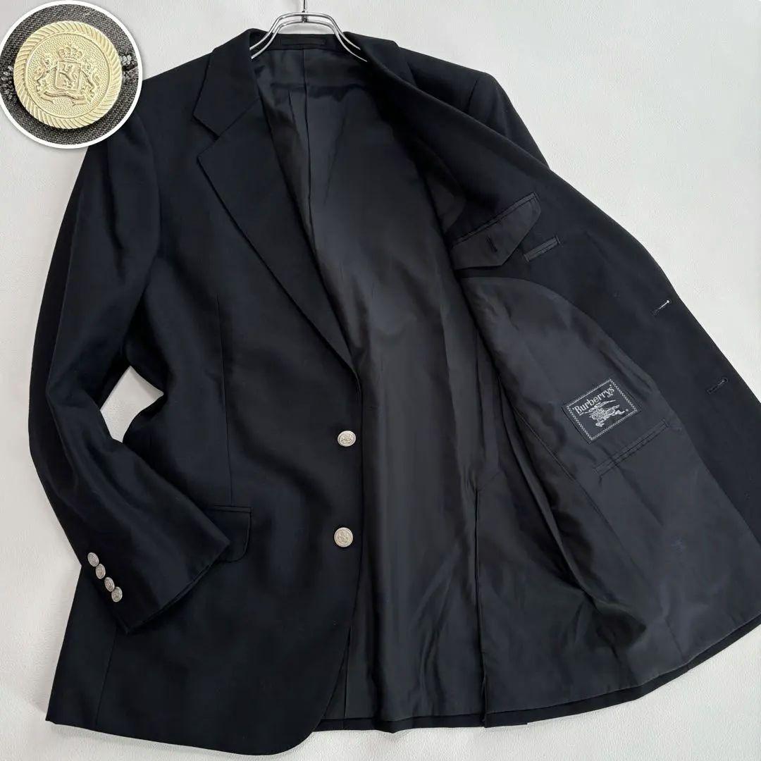 バーバリー[銀ボタンXLサイズ]テーラードジャケット 紺ブレ 裏地ホースロゴ